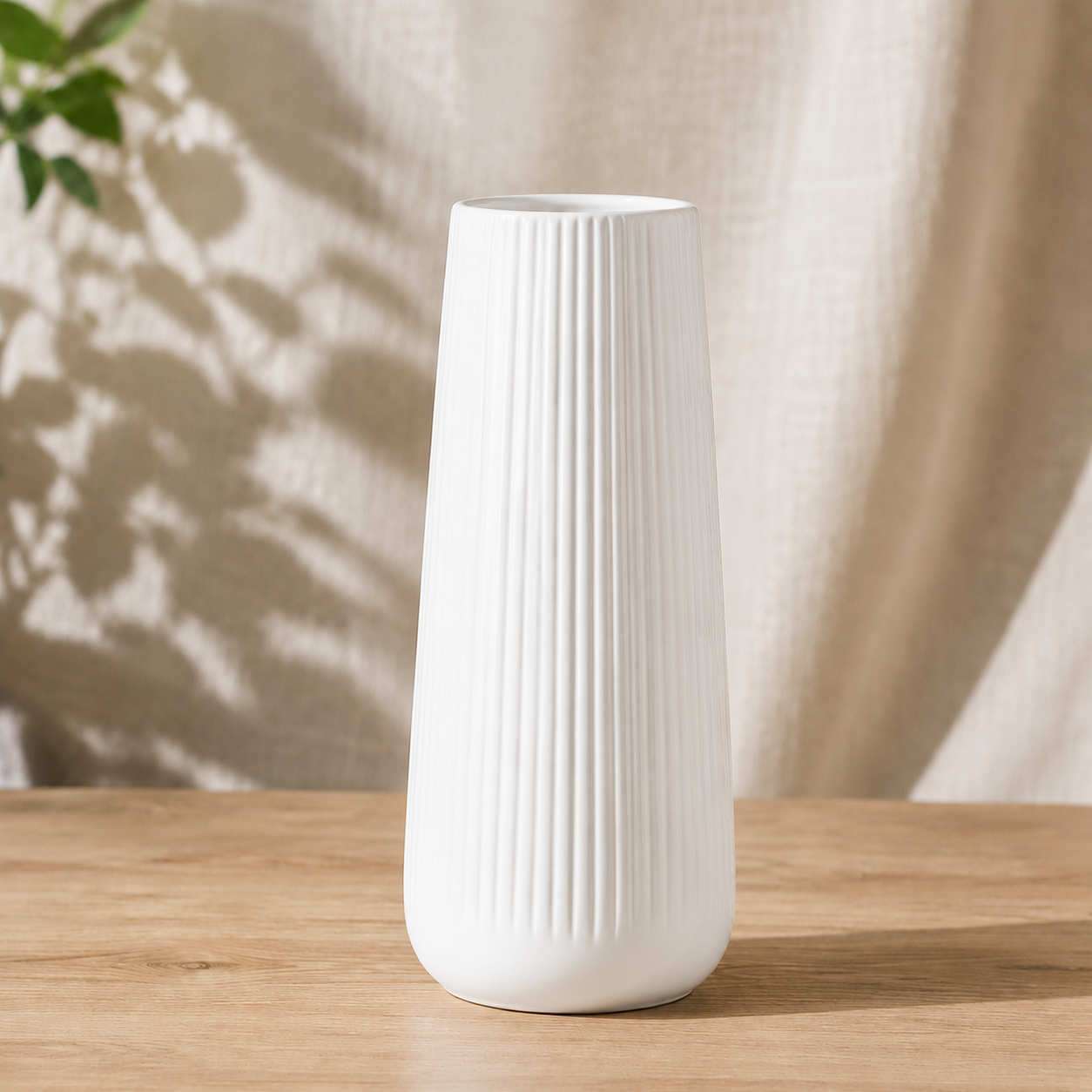 Ribbed Ceramic Vase - Gloss White