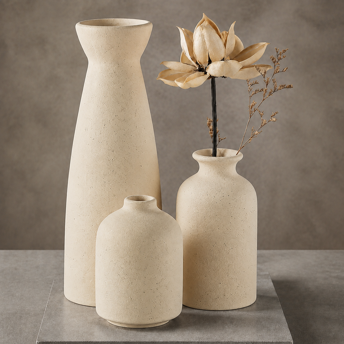 Textured Ceramic Vase Set - Beige