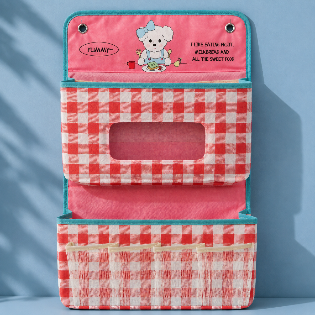 Tiered Fabric Wall Organiser - Pink Gingham