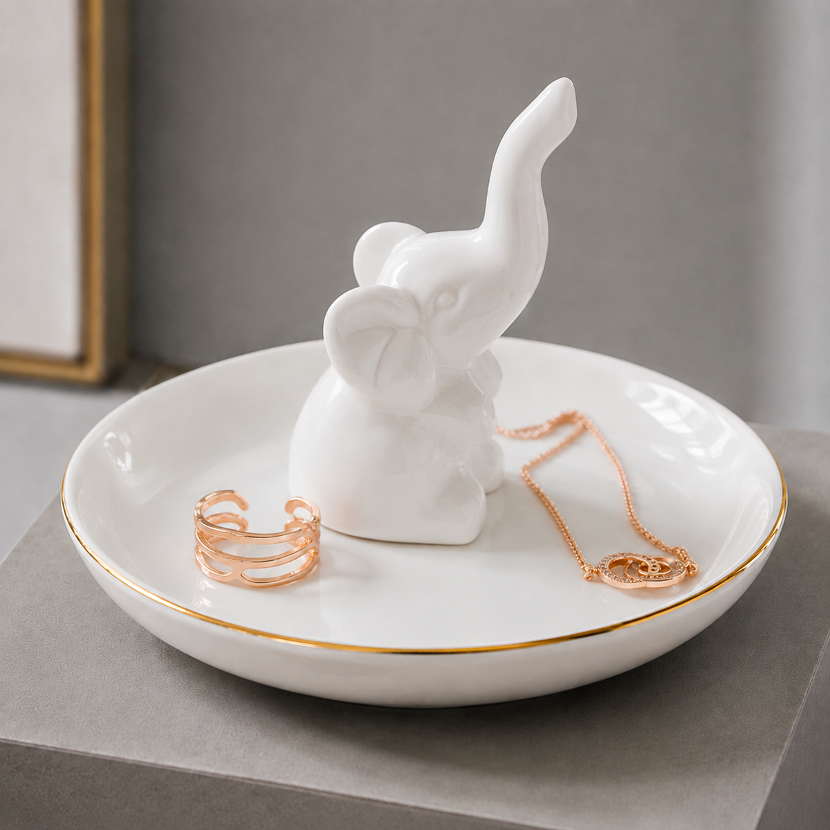 Porcelain Jewellery Tray - White Elephant