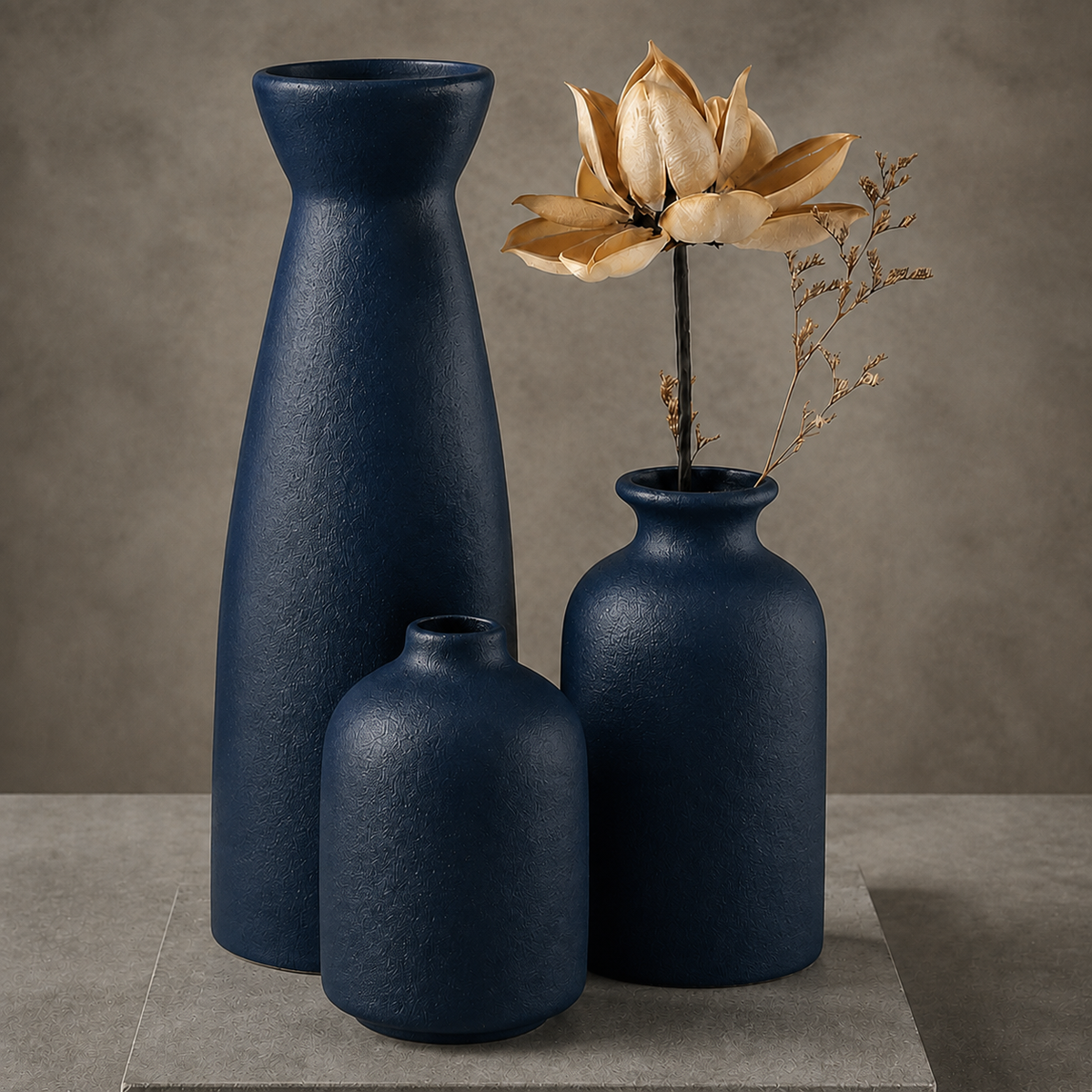 Textured Ceramic Vase Set - Navy Blue