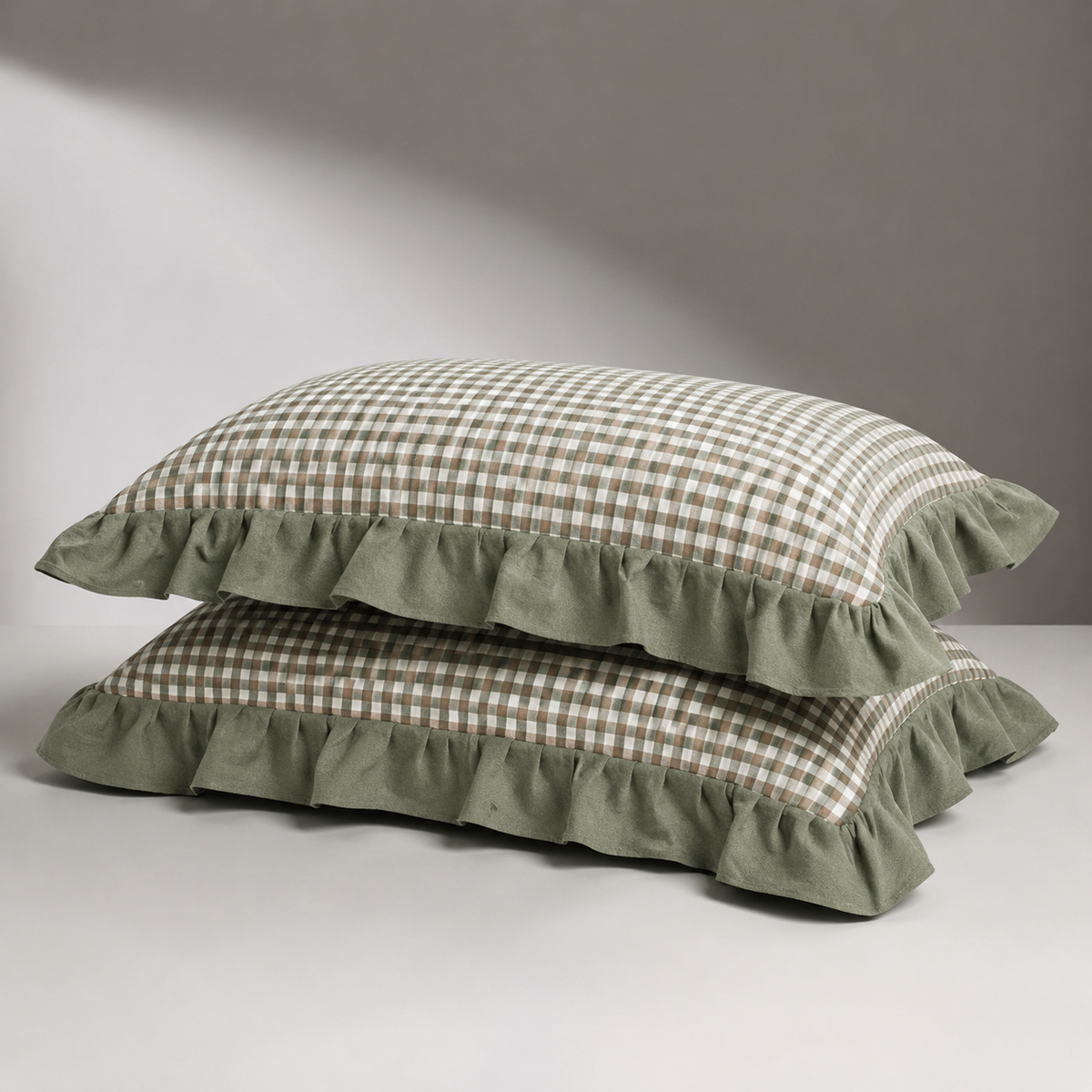 Ruffled Pillowcase - Sage Gingham