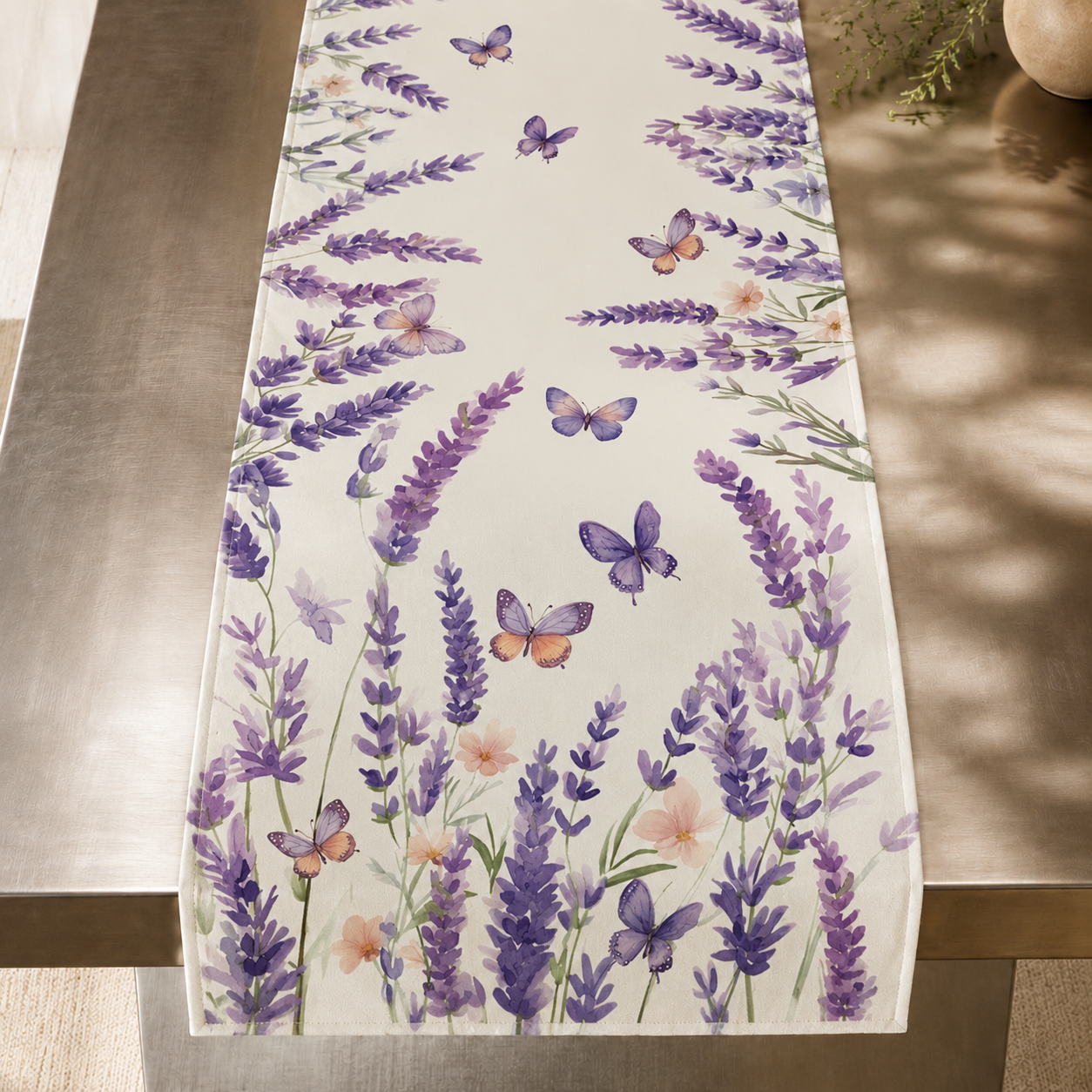 Botanical Table Runner - Lavender Butterfly Floral