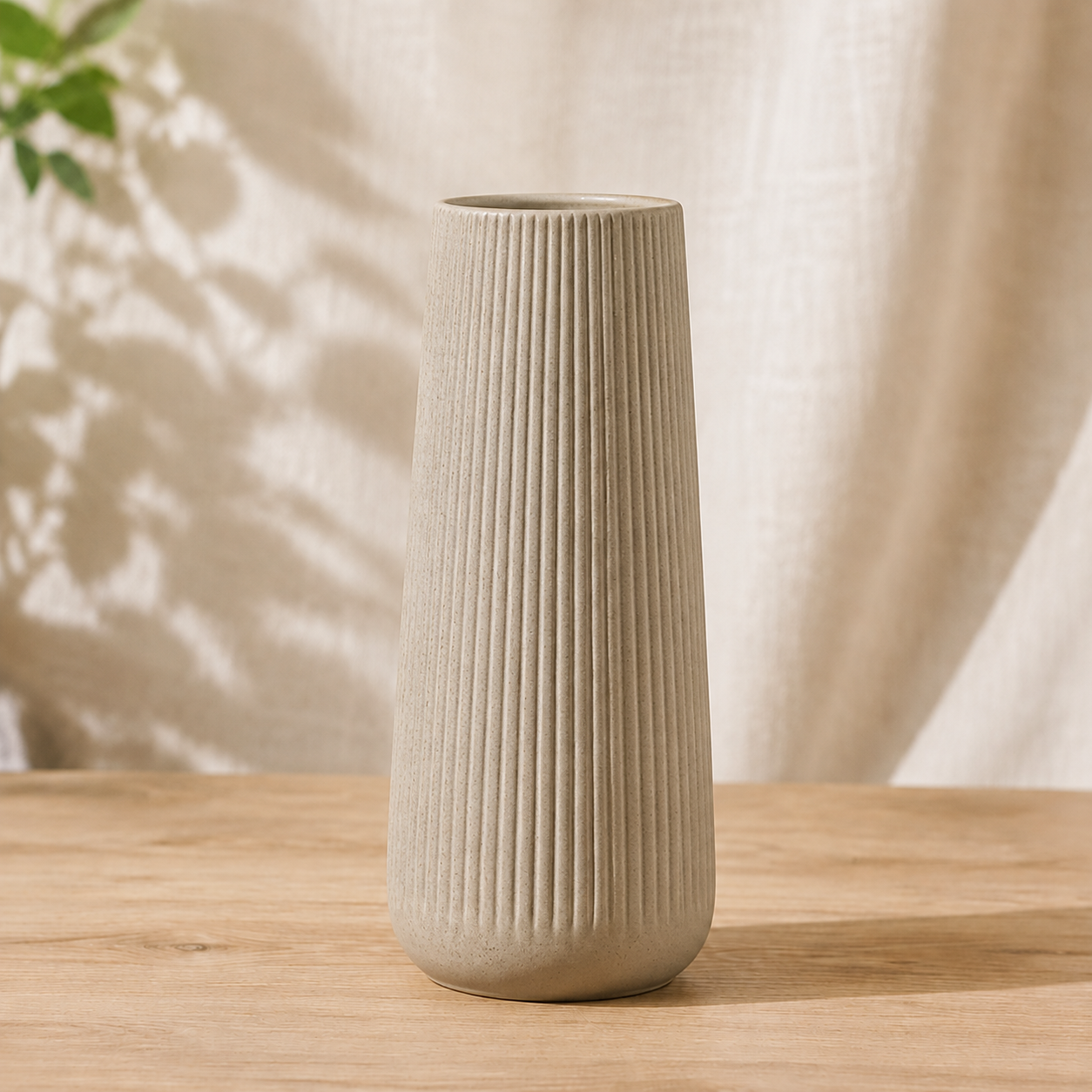 Ribbed Ceramic Vase - Frosted Khaki