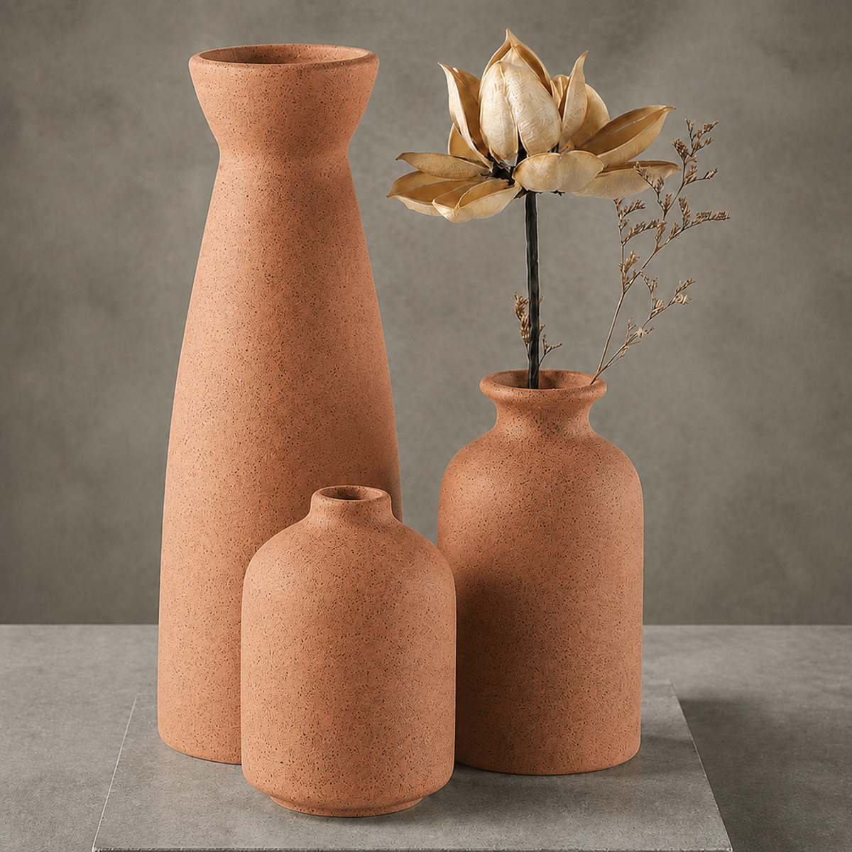 Textured Ceramic Vase Set - Terracotta Brown