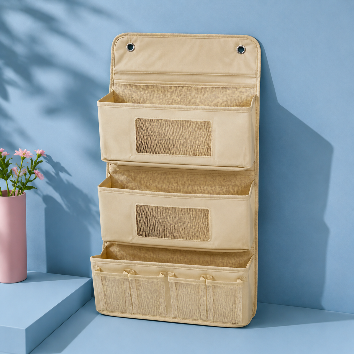 Tiered Fabric Wall Organiser - Beige