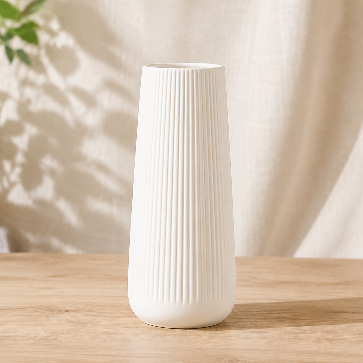 Ribbed Ceramic Vase - Frosted White
