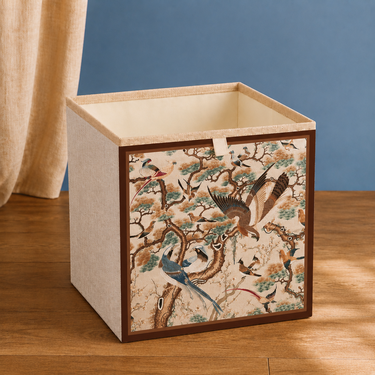 Printed Storage Basket - Cream Woodland Birds