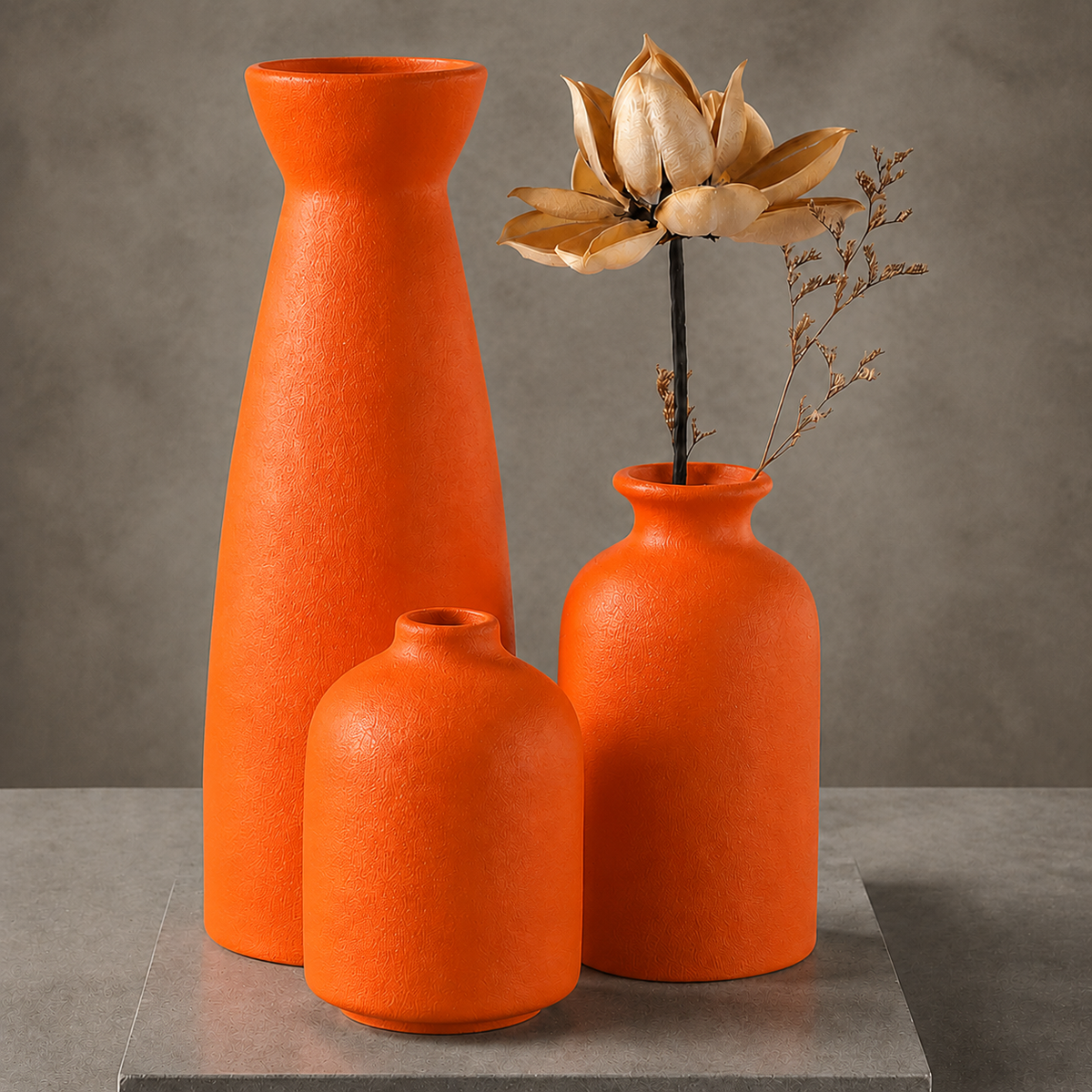 Textured Ceramic Vase Set - Orange