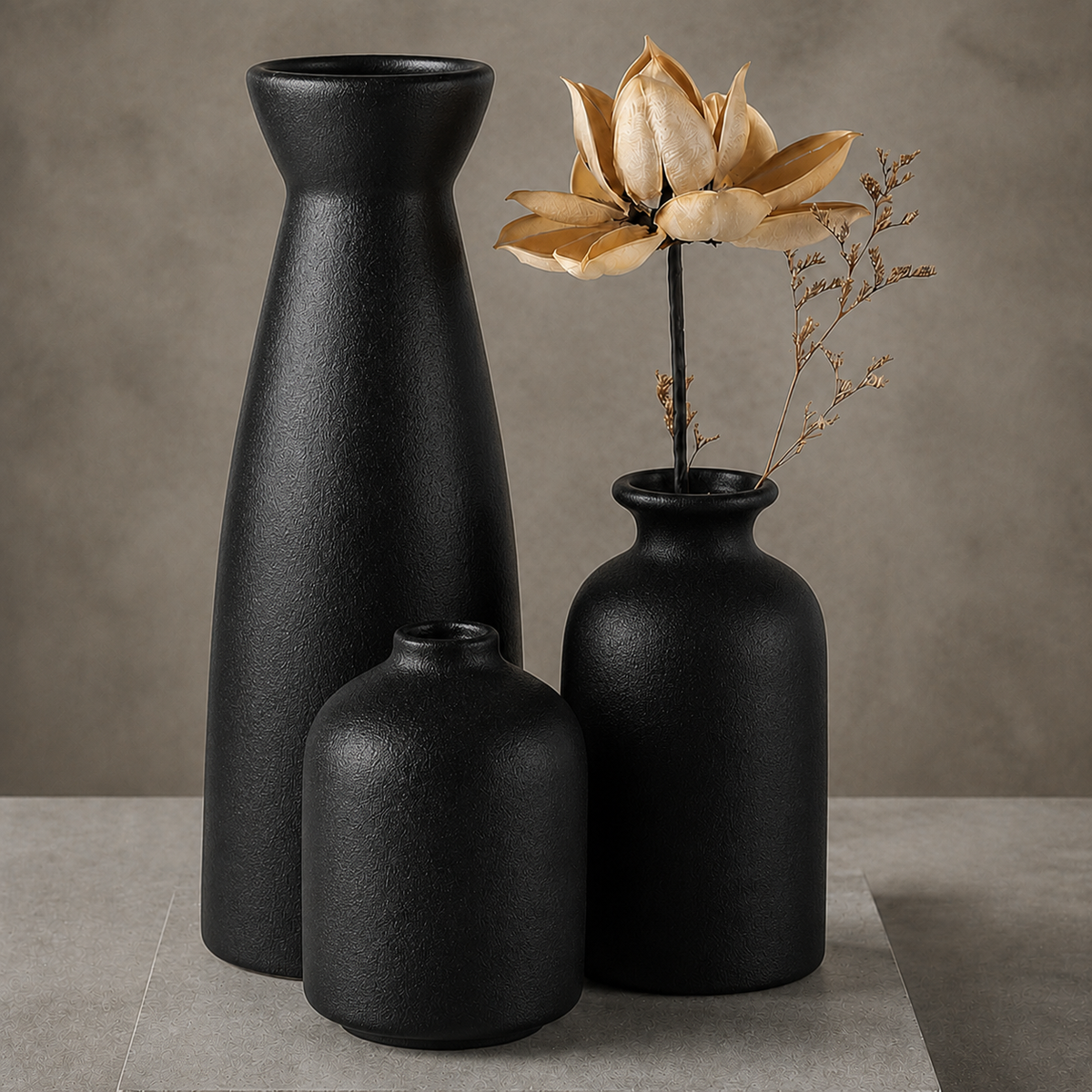 Textured Ceramic Vase Set - Black