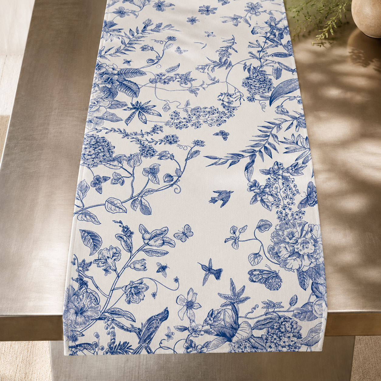 Botanical Table Runner - Blue Toile Floral