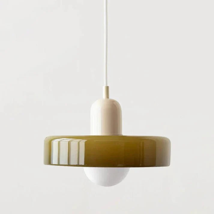 Two-Tone Glass Pendant Light - Tea Green / Beige