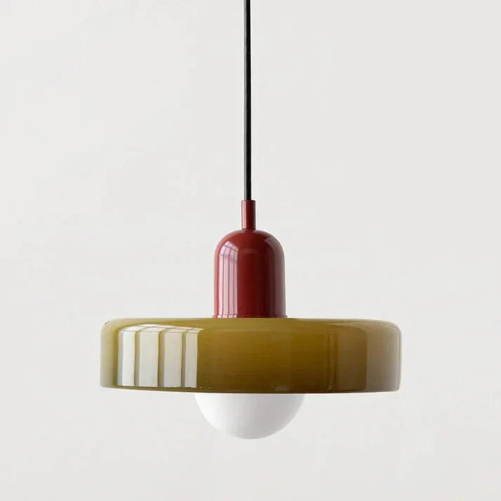 Two-Tone Glass Pendant Light - Tea Green / Wine Red